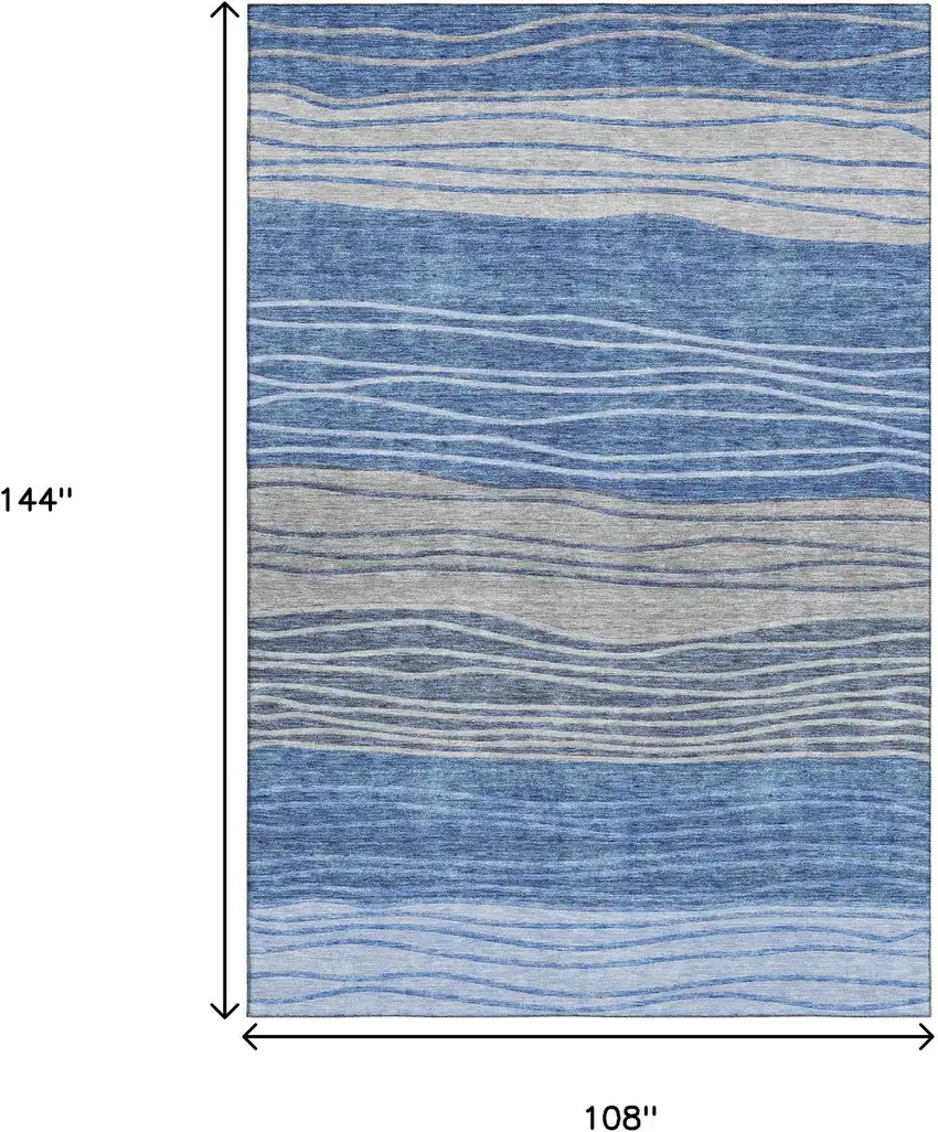 Blue And Gray Striped Washable Area Rug With UV Protection Photo 3