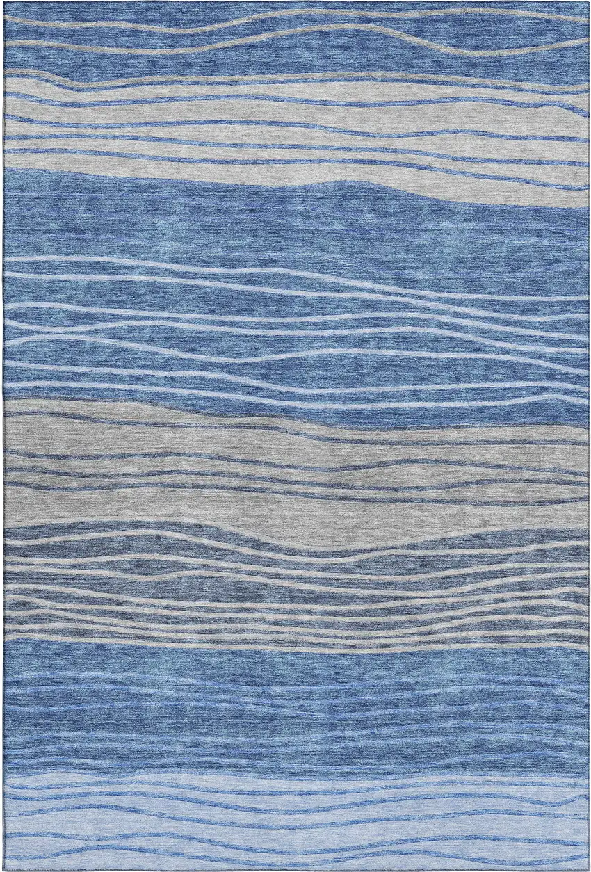 Blue And Gray Striped Washable Area Rug With UV Protection Photo 1
