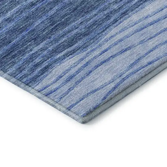 Blue And Gray Striped Washable Area Rug With UV Protection Photo 8