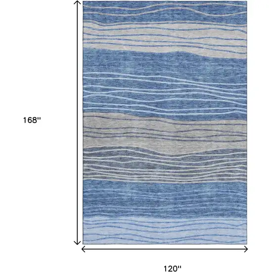Blue And Gray Striped Washable Area Rug With UV Protection Photo 3