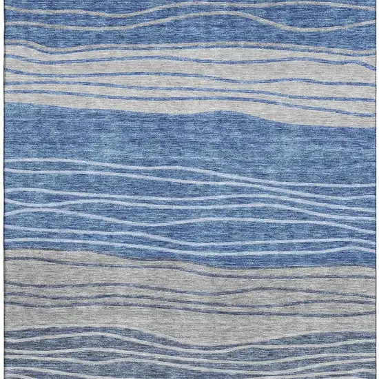 Blue And Gray Striped Washable Area Rug With UV Protection Photo 4