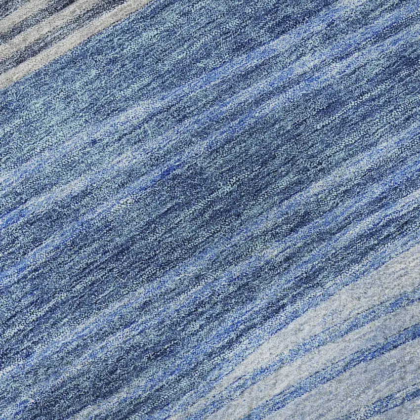 Blue And Gray Striped Washable Area Rug With UV Protection Photo 9