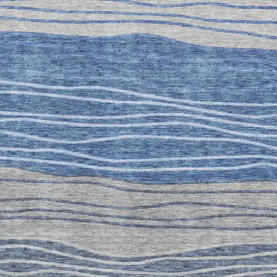 Blue And Gray Striped Washable Area Rug With UV Protection Photo 3