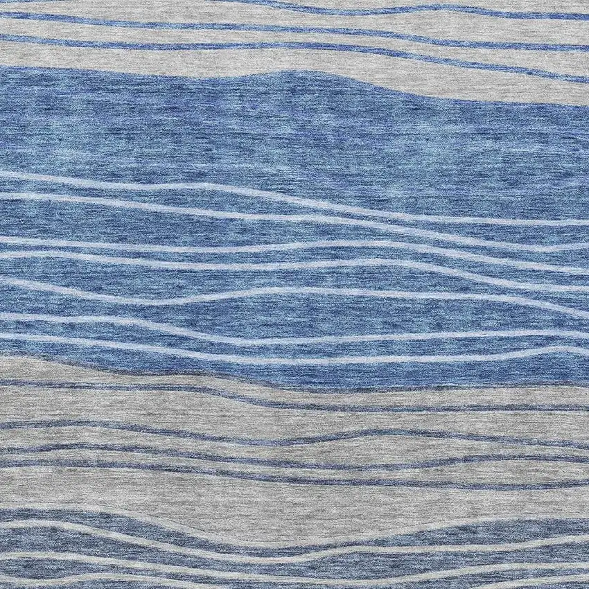 Blue And Gray Striped Washable Area Rug With UV Protection Photo 3