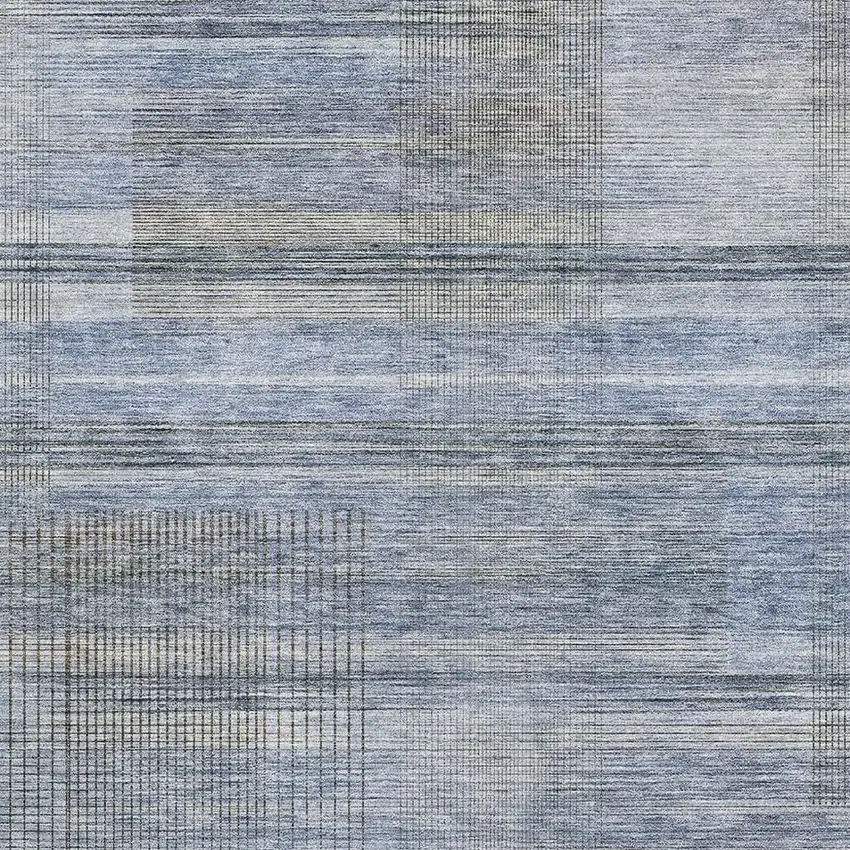 Blue And Gray Striped Washable Area Rug With UV Protection Photo 3