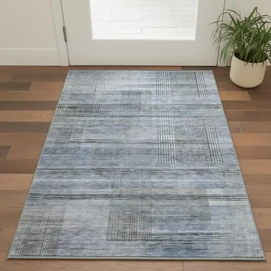 Blue And Gray Striped Washable Area Rug With UV Protection Photo 2