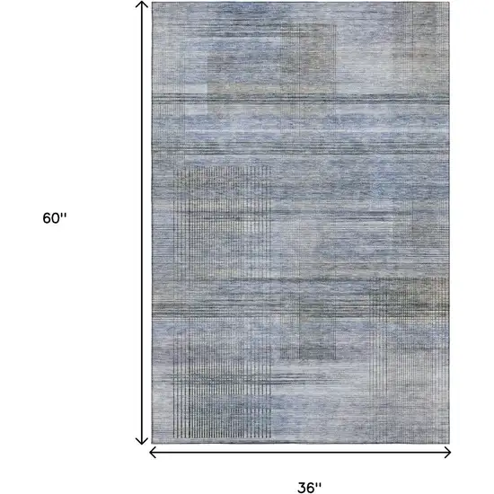 Blue And Gray Striped Washable Area Rug With UV Protection Photo 3