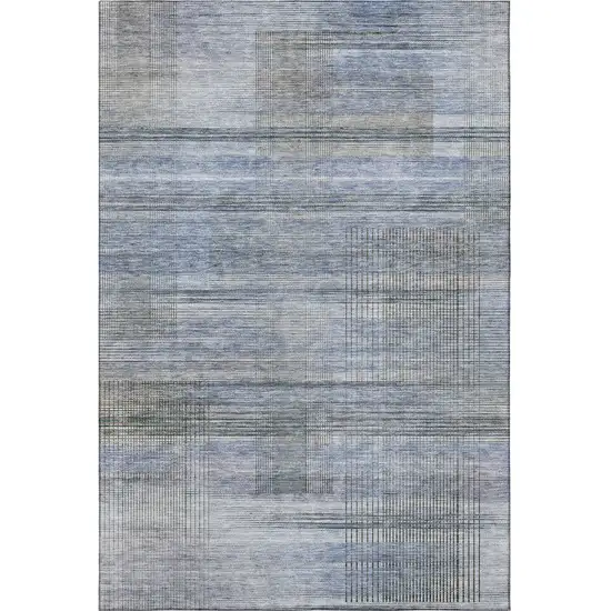 Blue And Gray Striped Washable Area Rug With UV Protection Photo 4