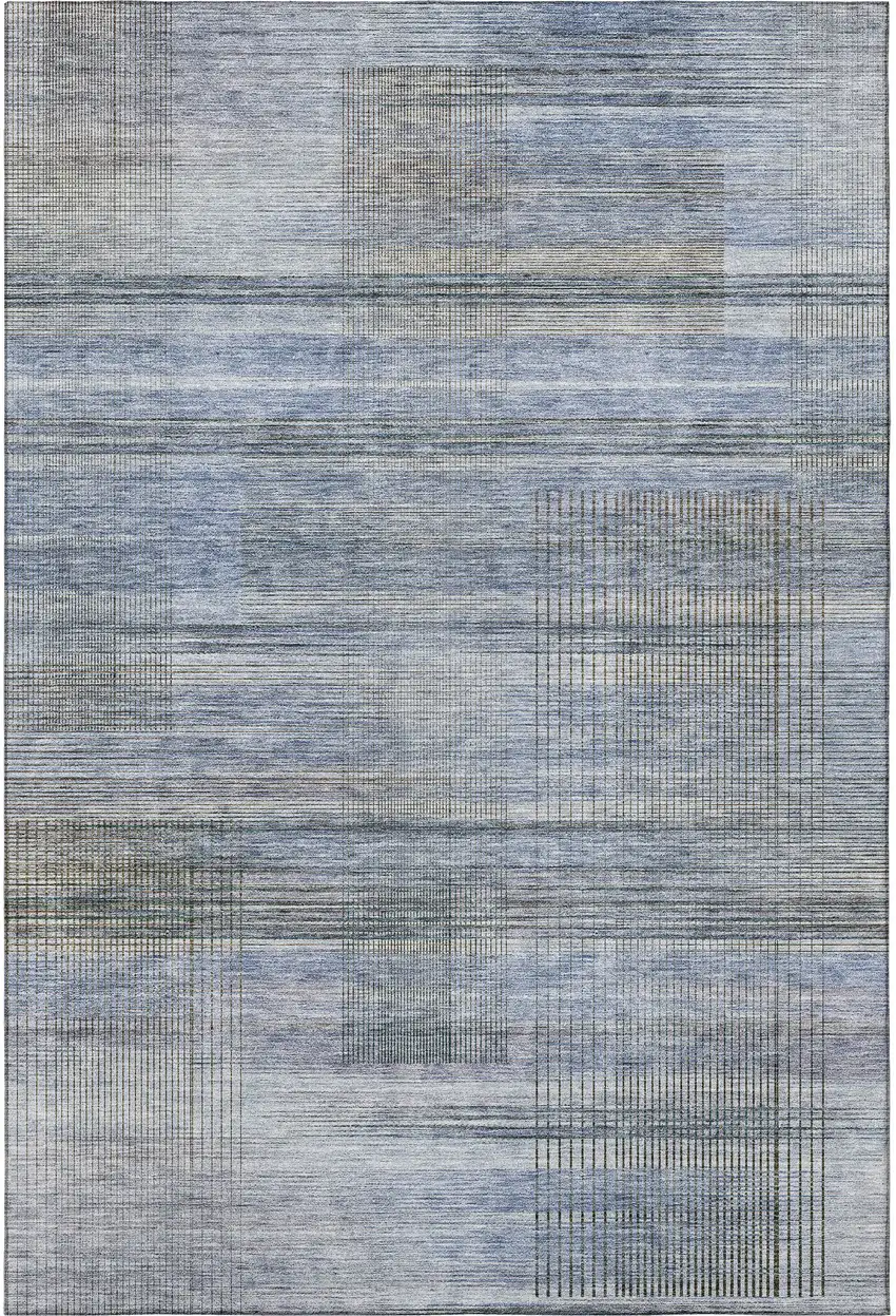 Blue And Gray Striped Washable Area Rug With UV Protection Photo 4