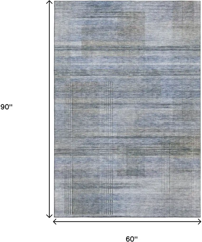 Blue And Gray Striped Washable Area Rug With UV Protection Photo 3