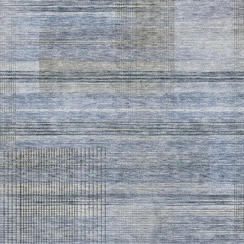 Blue And Gray Striped Washable Area Rug With UV Protection Photo 3