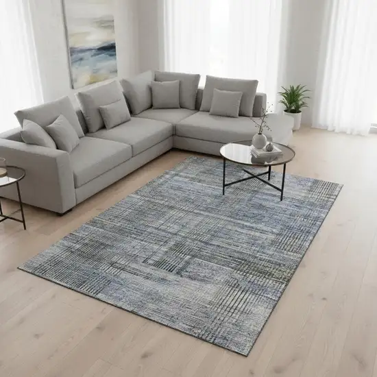 Blue And Gray Striped Washable Area Rug With UV Protection Photo 2