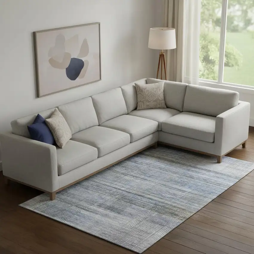 Blue And Gray Striped Washable Area Rug With UV Protection Photo 1