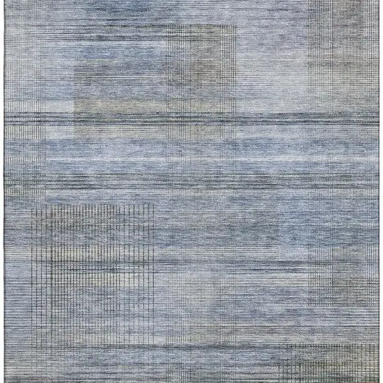 Blue And Gray Striped Washable Area Rug With UV Protection Photo 4