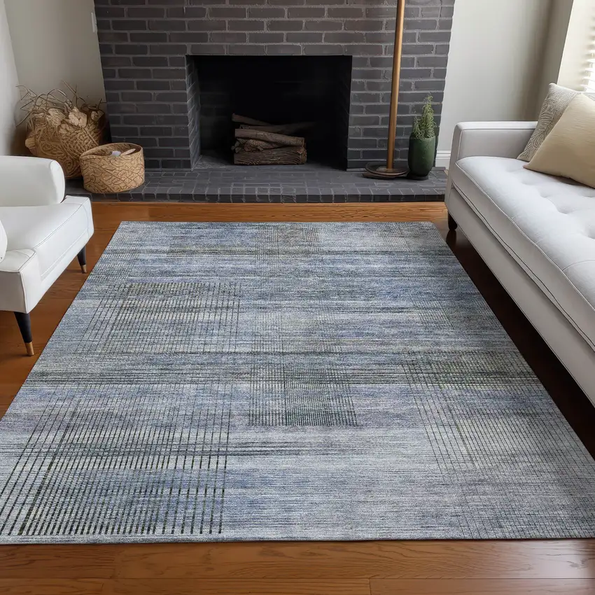 Blue And Gray Striped Washable Area Rug With UV Protection Photo 5
