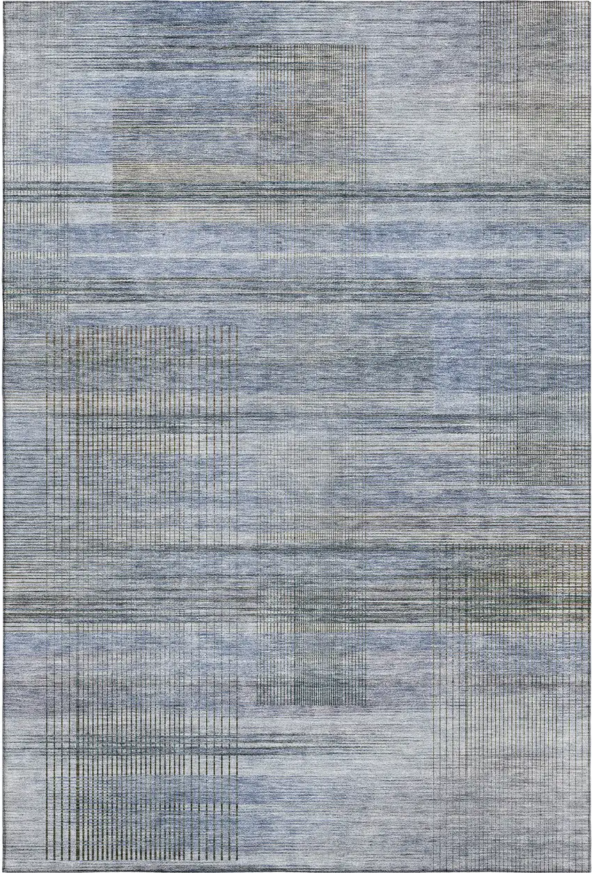 Blue And Gray Striped Washable Area Rug With UV Protection Photo 1