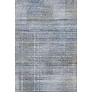 Photo of Blue And Gray Striped Washable Area Rug With UV Protection