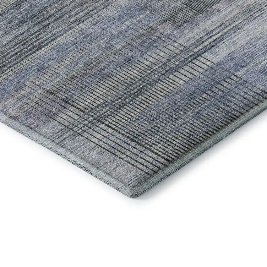 Blue And Gray Striped Washable Area Rug With UV Protection Photo 8