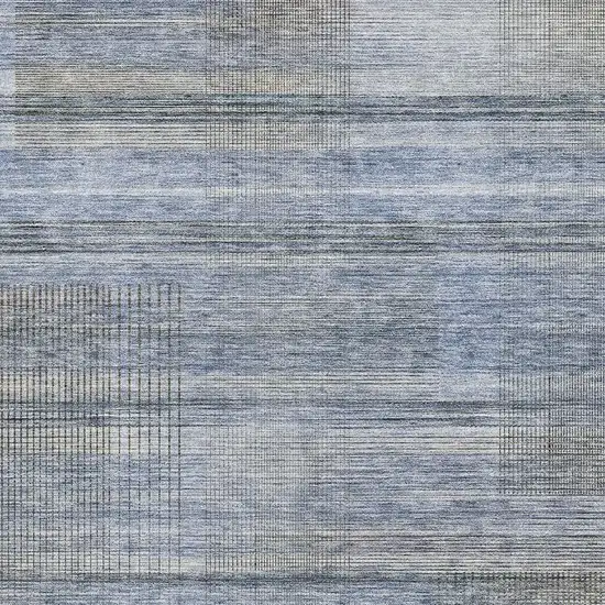 Blue And Gray Striped Washable Area Rug With UV Protection Photo 3