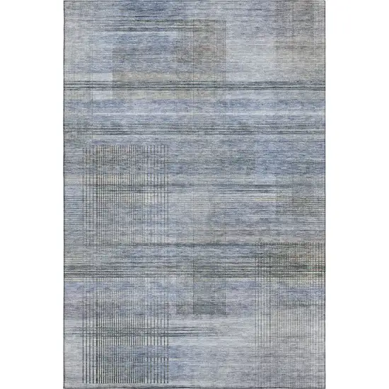 Blue And Gray Striped Washable Area Rug With UV Protection Photo 1