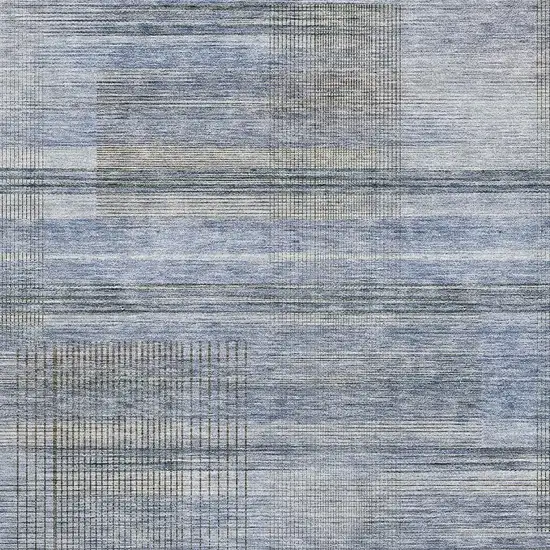 Blue And Gray Striped Washable Area Rug With UV Protection Photo 3