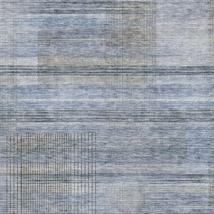 Blue And Gray Striped Washable Area Rug With UV Protection Photo 3