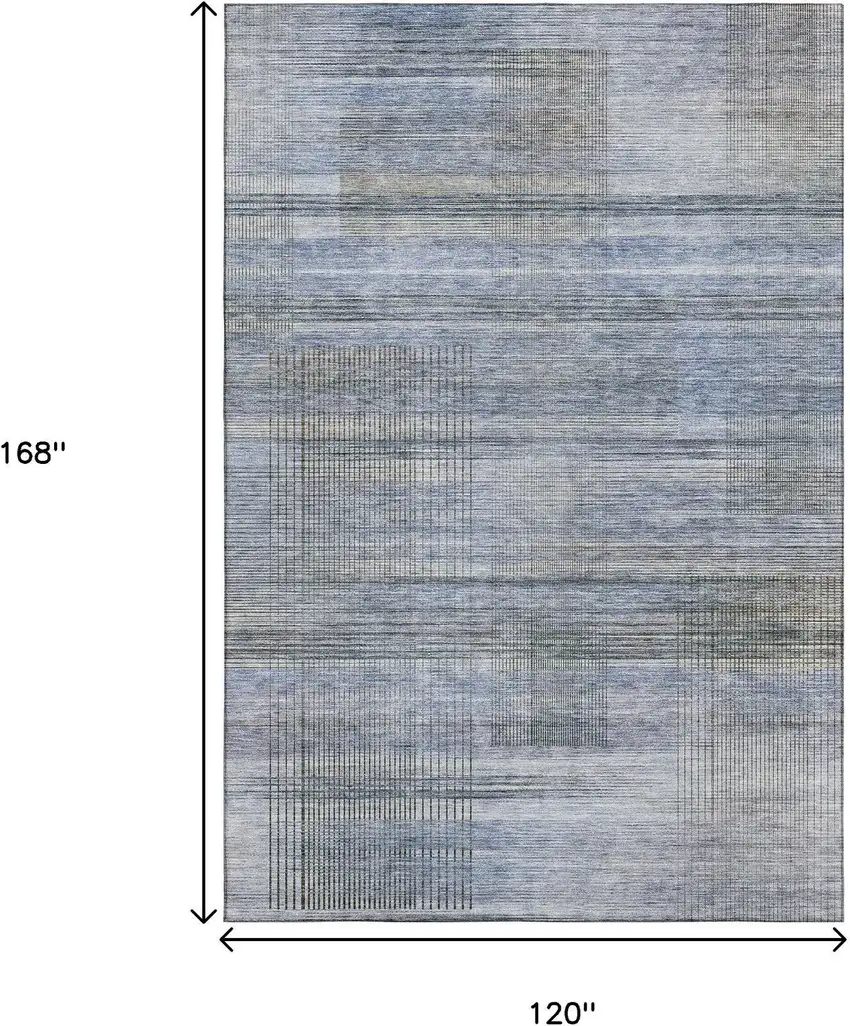 Blue And Gray Striped Washable Area Rug With UV Protection Photo 3