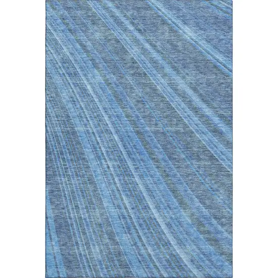 Blue And Gray Striped Washable Area Rug With UV Protection Photo 1