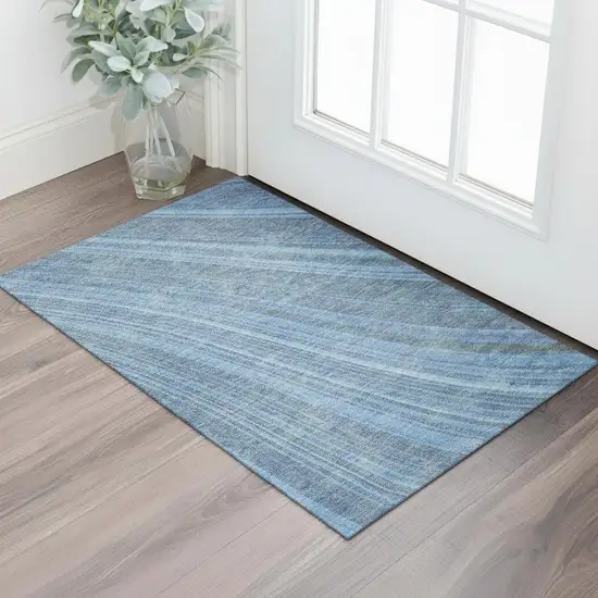 Blue And Gray Striped Washable Area Rug With UV Protection Photo 2