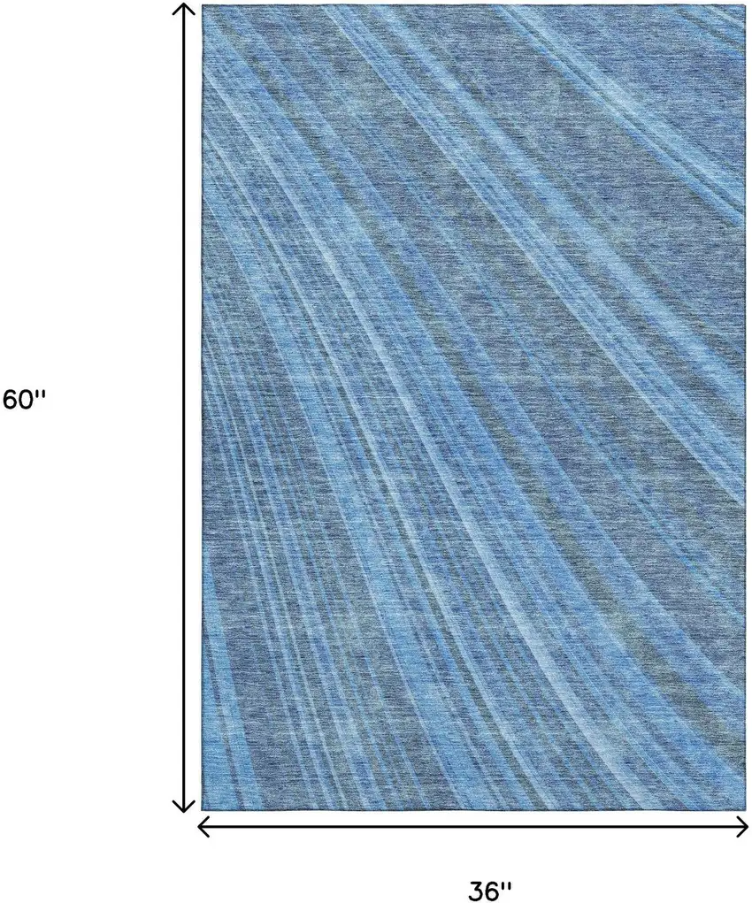 Blue And Gray Striped Washable Area Rug With UV Protection Photo 8