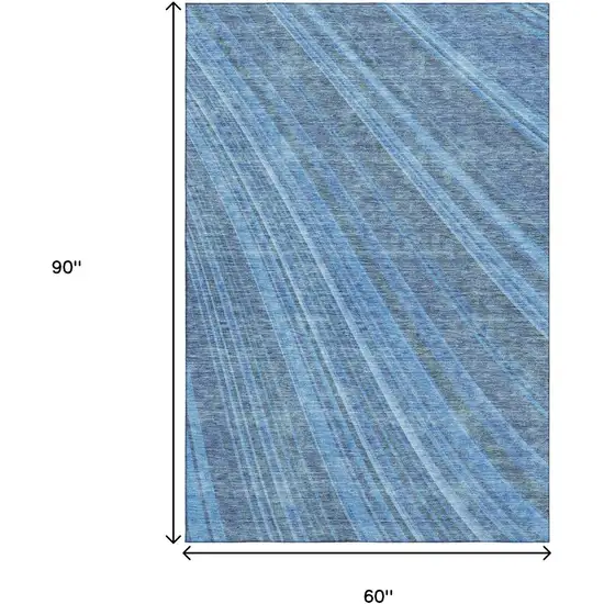 Blue And Gray Striped Washable Area Rug With UV Protection Photo 8