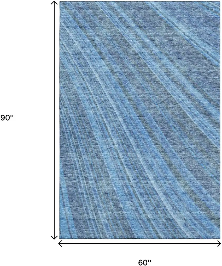 Blue And Gray Striped Washable Area Rug With UV Protection Photo 8