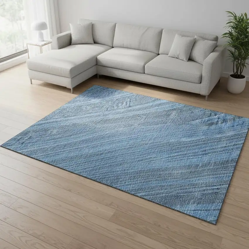Blue And Gray Striped Washable Area Rug With UV Protection Photo 2