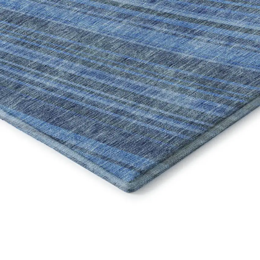 Blue And Gray Striped Washable Area Rug With UV Protection Photo 5