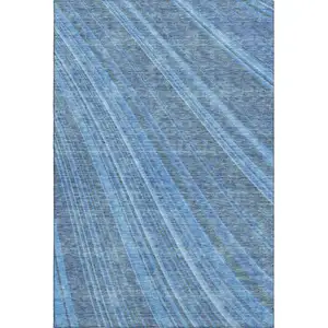 Photo of Blue And Gray Striped Washable Area Rug With UV Protection