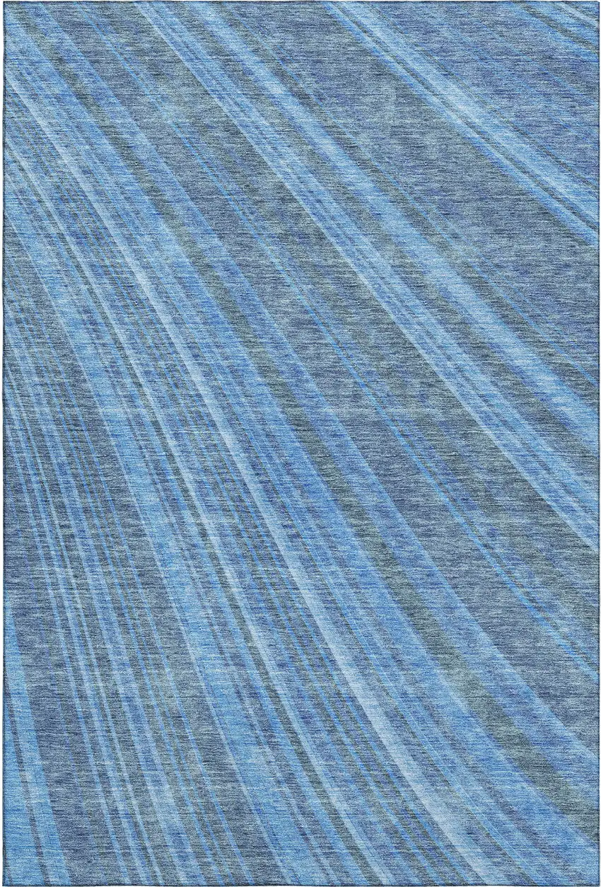 Blue And Gray Striped Washable Area Rug With UV Protection Photo 1