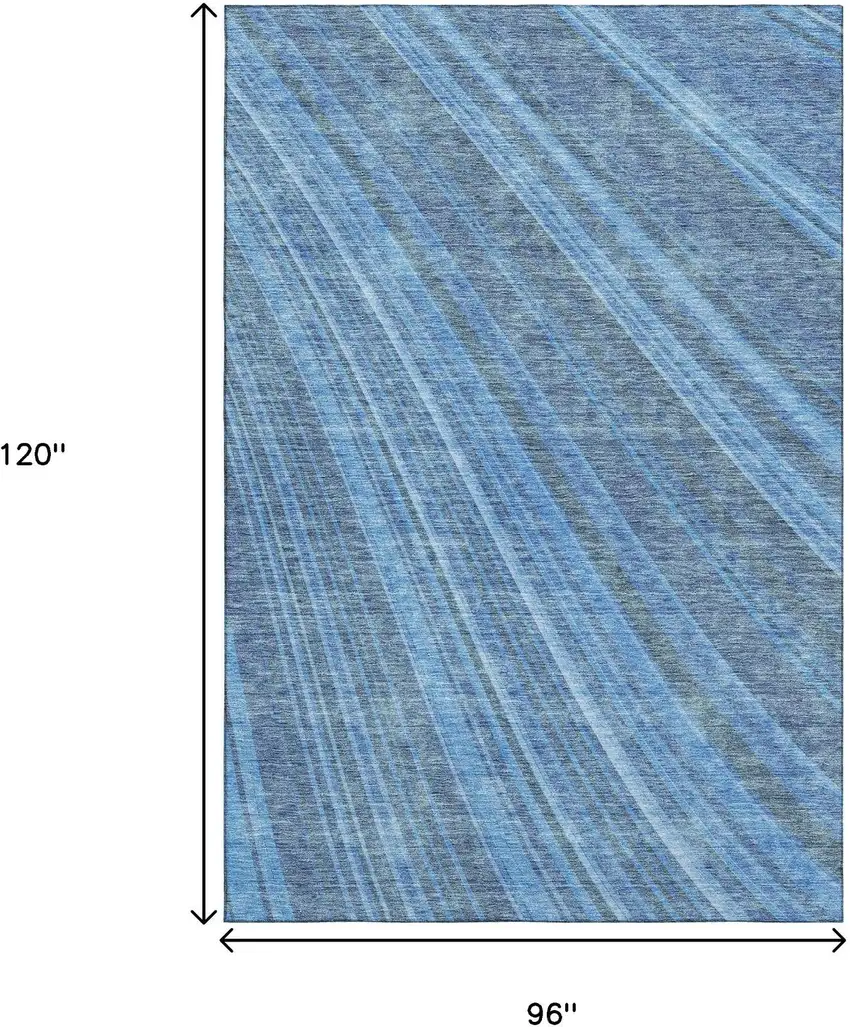 Blue And Gray Striped Washable Area Rug With UV Protection Photo 8