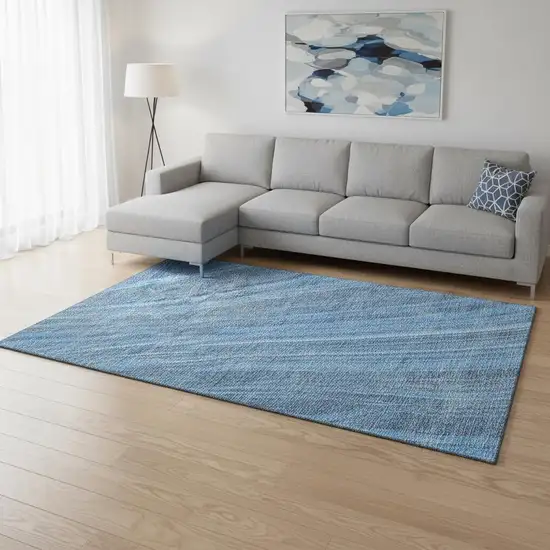 Blue And Gray Striped Washable Area Rug With UV Protection Photo 2