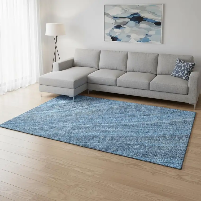 Blue And Gray Striped Washable Area Rug With UV Protection Photo 2