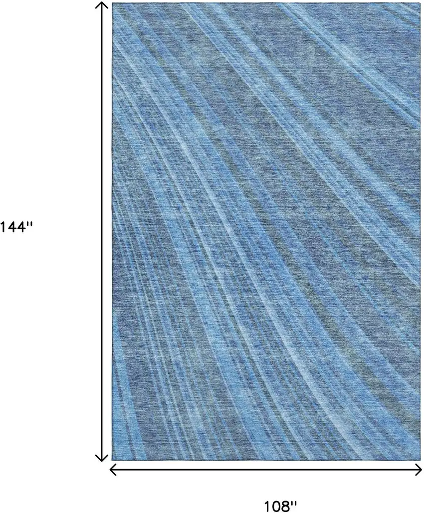 Blue And Gray Striped Washable Area Rug With UV Protection Photo 9