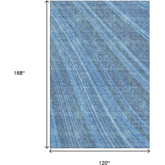 Blue And Gray Striped Washable Area Rug With UV Protection Photo 9