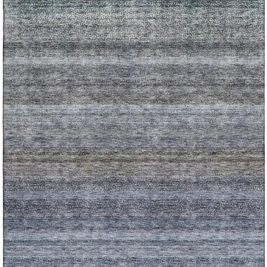Blue And Gray Striped Washable Area Rug With UV Protection Photo 4