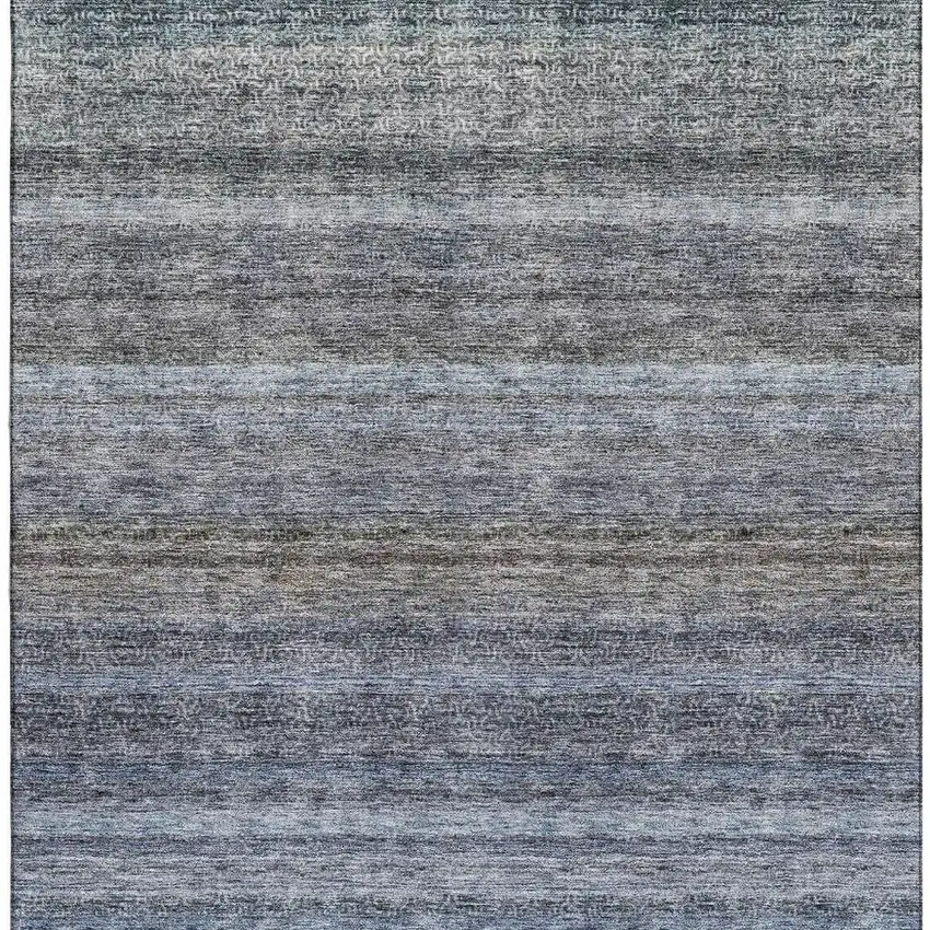 Blue And Gray Striped Washable Area Rug With UV Protection Photo 4