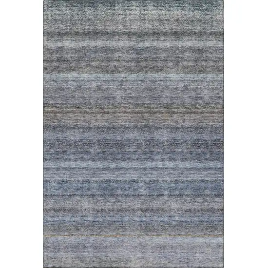Blue And Gray Striped Washable Area Rug With UV Protection Photo 5