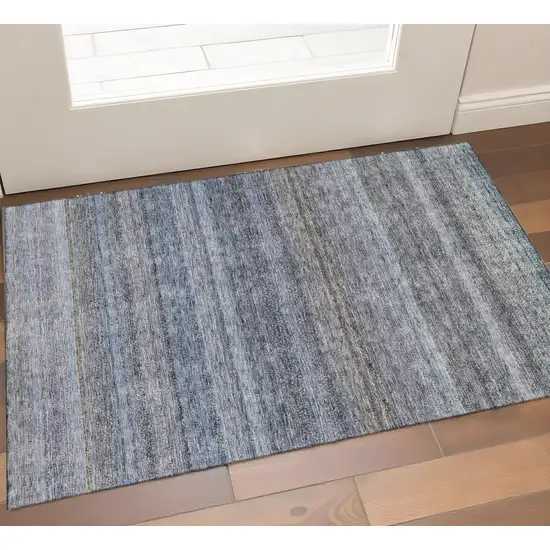 Blue And Gray Striped Washable Area Rug With UV Protection Photo 1