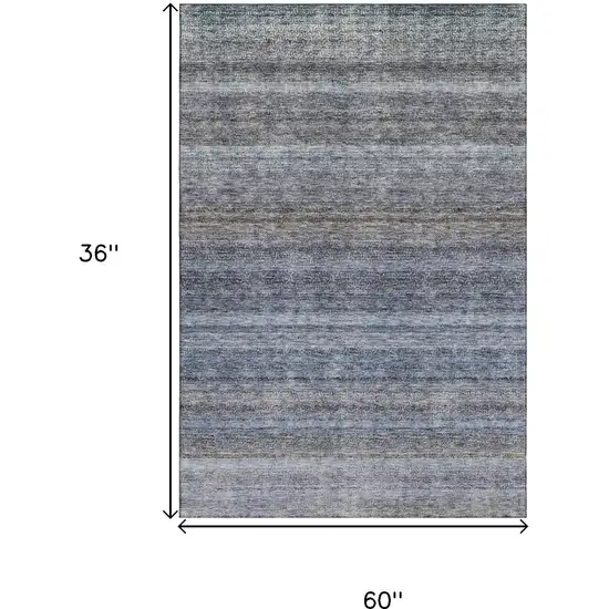 Blue And Gray Striped Washable Area Rug With UV Protection Photo 3