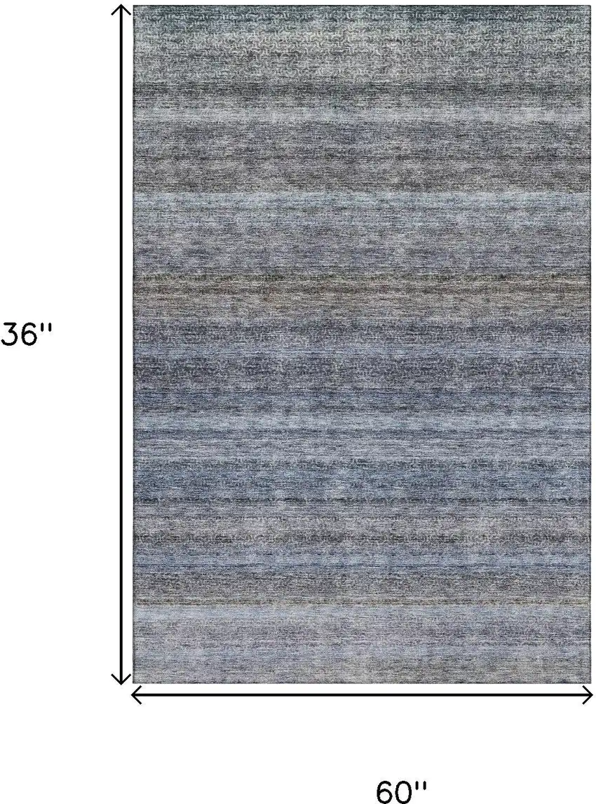 Blue And Gray Striped Washable Area Rug With UV Protection Photo 3
