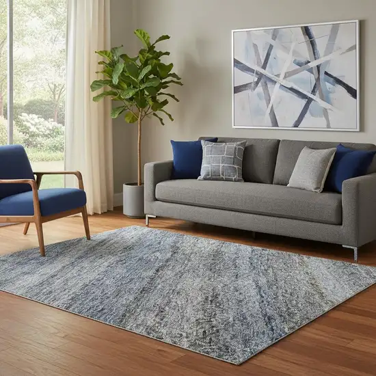 Blue And Gray Striped Washable Area Rug With UV Protection Photo 2