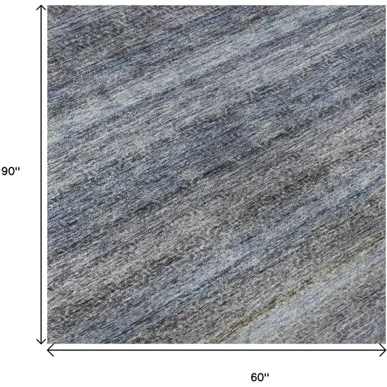 Blue And Gray Striped Washable Area Rug With UV Protection Photo 9