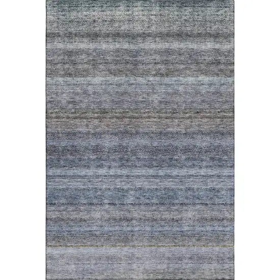 Blue And Gray Striped Washable Area Rug With UV Protection Photo 5
